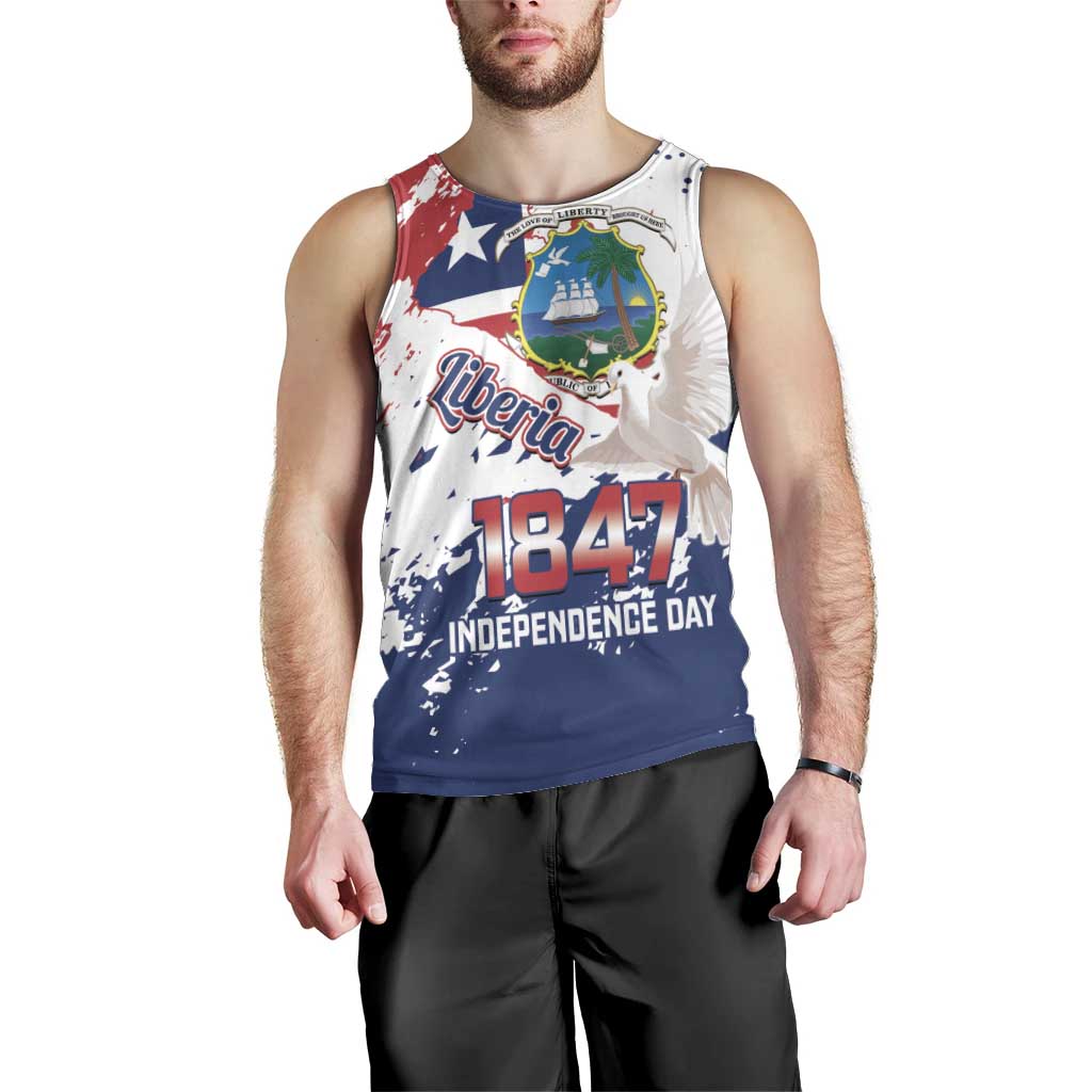 Liberia 1847 Independence Day Men Tank Top Coat Of Arms Grunge Style