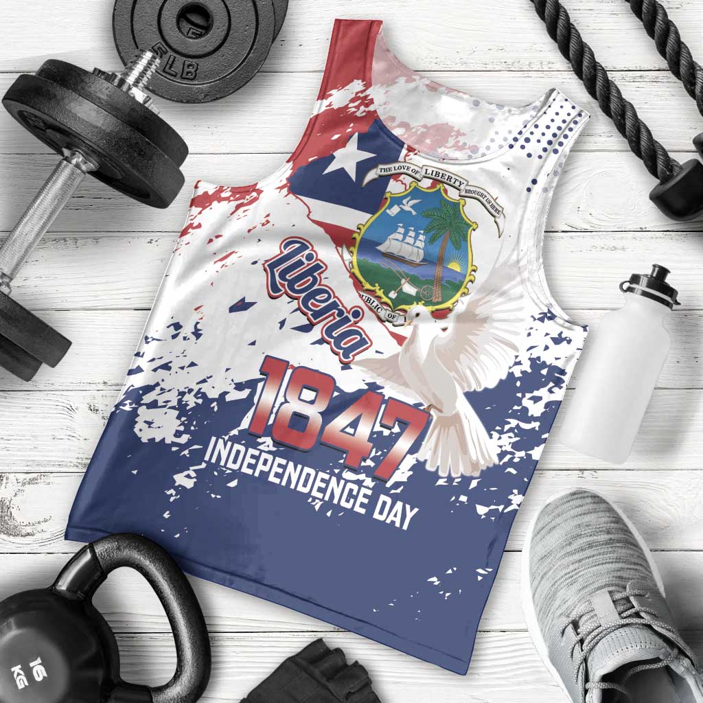 Liberia 1847 Independence Day Men Tank Top Coat Of Arms Grunge Style