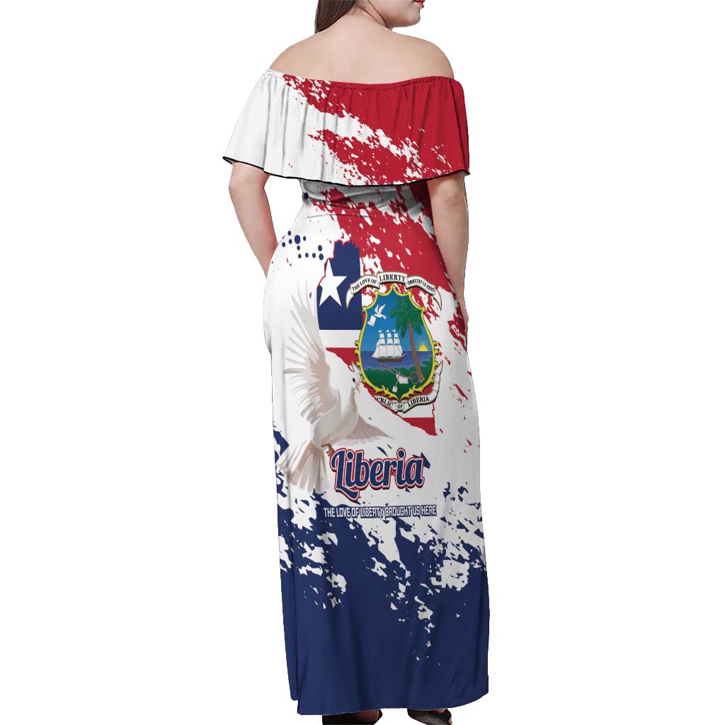 Liberia 1847 Independence Day Off Shoulder Maxi Dress Coat Of Arms Grunge Style