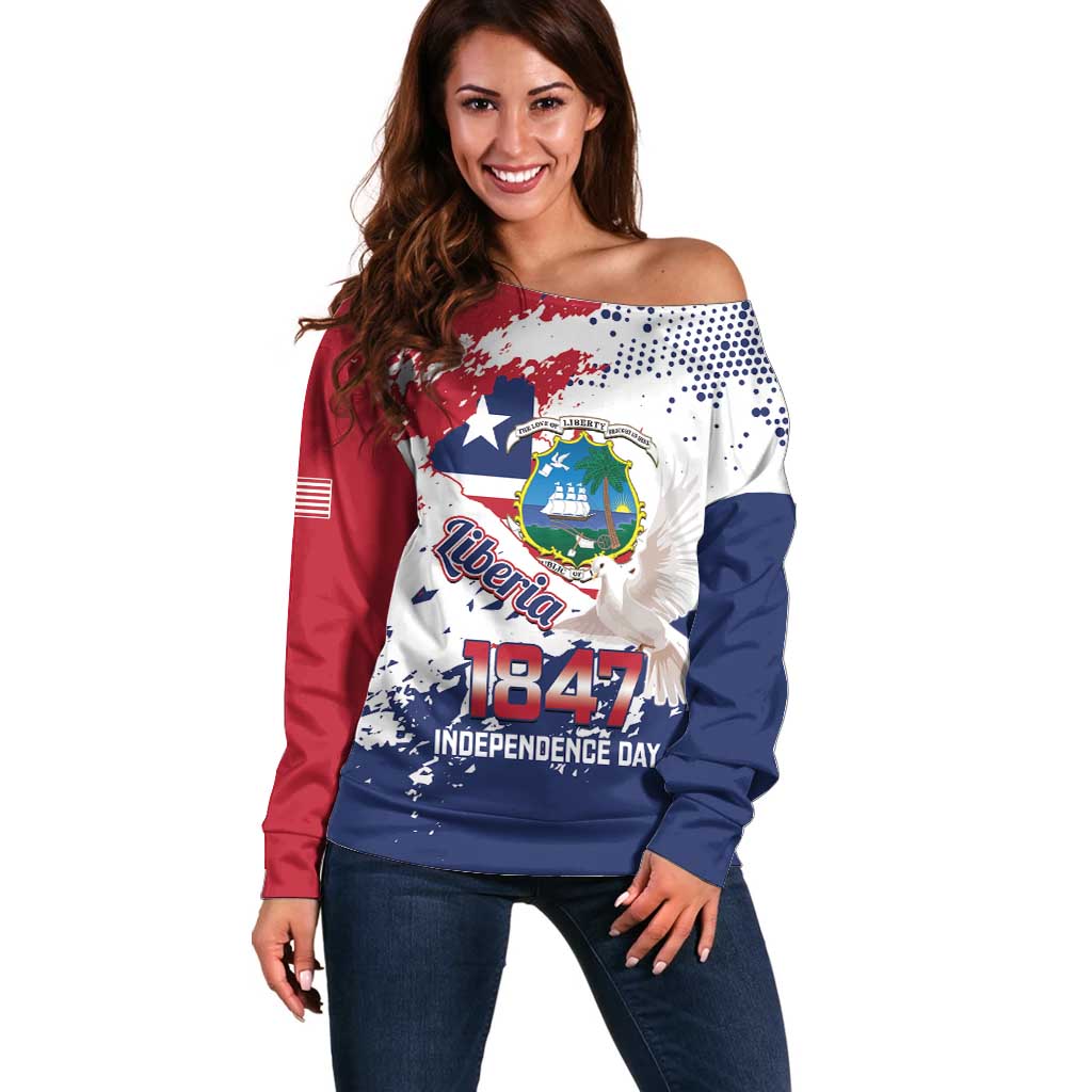 Liberia 1847 Independence Day Off Shoulder Sweater Coat Of Arms Grunge Style