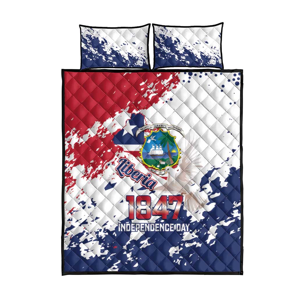 Liberia 1847 Independence Day Quilt Bed Set Coat Of Arms Grunge Style