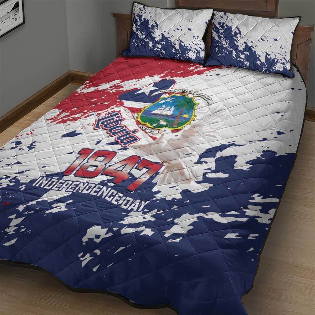 Liberia 1847 Independence Day Quilt Bed Set Coat Of Arms Grunge Style