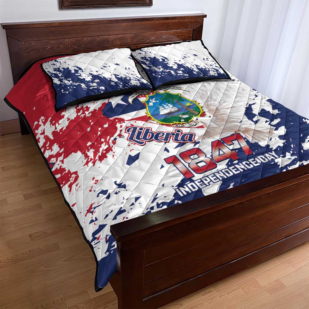 Liberia 1847 Independence Day Quilt Bed Set Coat Of Arms Grunge Style