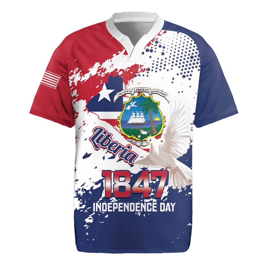 Liberia 1847 Independence Day Rugby Jersey Coat Of Arms Grunge Style