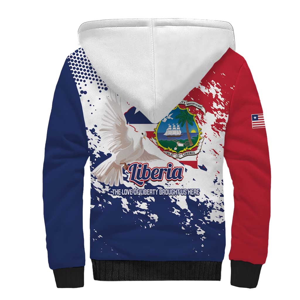 Liberia 1847 Independence Day Sherpa Hoodie Coat Of Arms Grunge Style