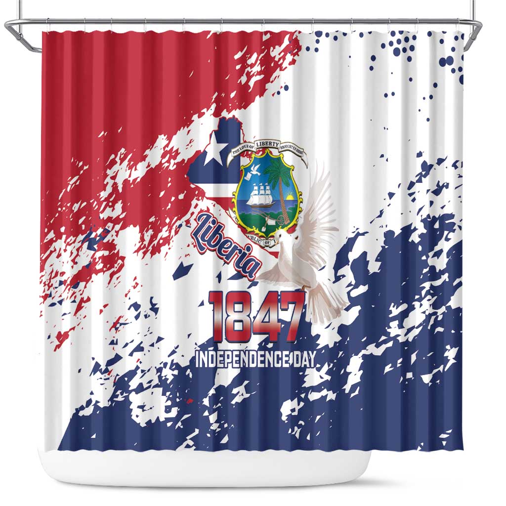 Liberia 1847 Independence Day Shower Curtain Coat Of Arms Grunge Style