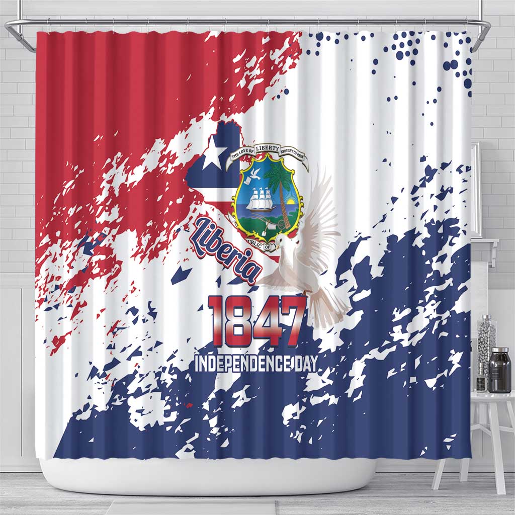 Liberia 1847 Independence Day Shower Curtain Coat Of Arms Grunge Style