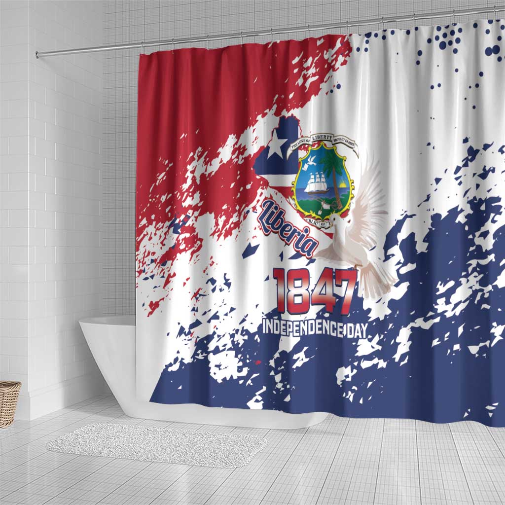 Liberia 1847 Independence Day Shower Curtain Coat Of Arms Grunge Style