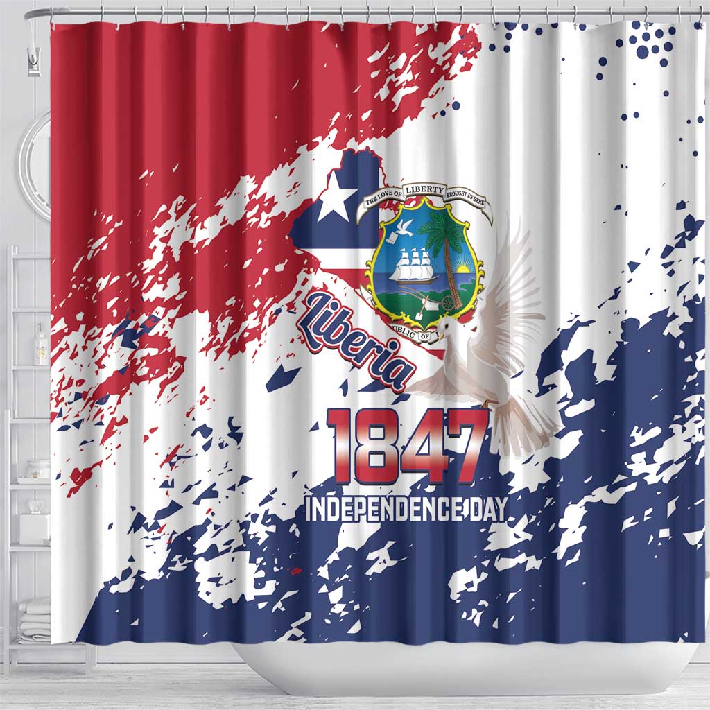 Liberia 1847 Independence Day Shower Curtain Coat Of Arms Grunge Style
