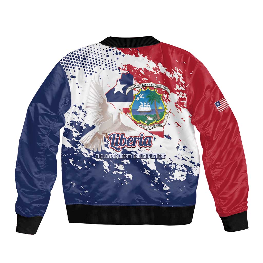 Liberia 1847 Independence Day Sleeve Zip Bomber Jacket Coat Of Arms Grunge Style