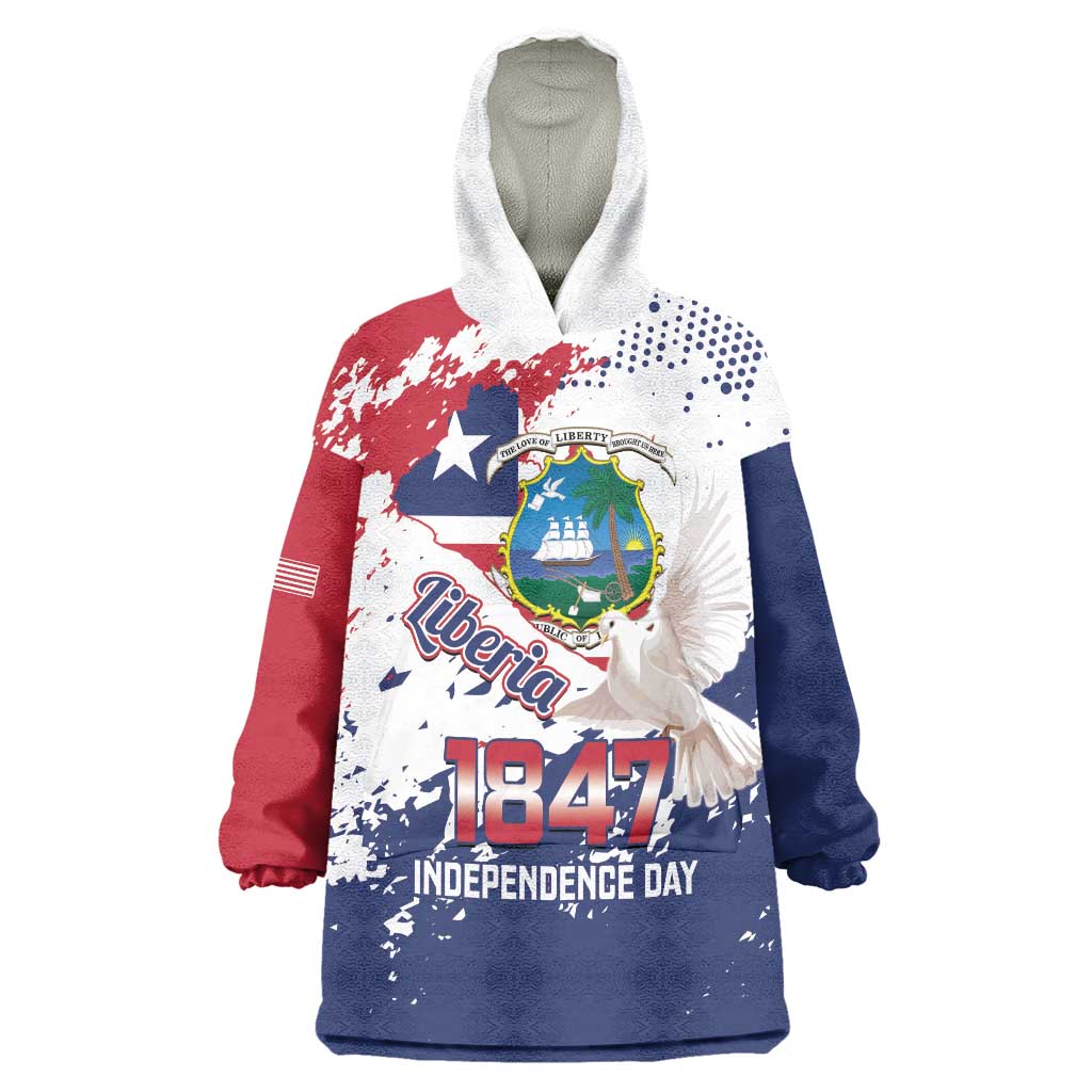 Liberia 1847 Independence Day Wearable Blanket Hoodie Coat Of Arms Grunge Style