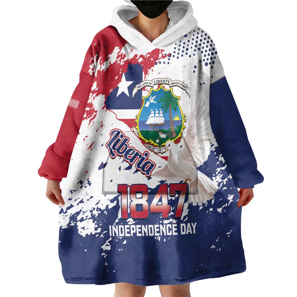 Liberia 1847 Independence Day Wearable Blanket Hoodie Coat Of Arms Grunge Style