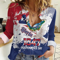 Liberia 1847 Independence Day Women Casual Shirt Coat Of Arms Grunge Style