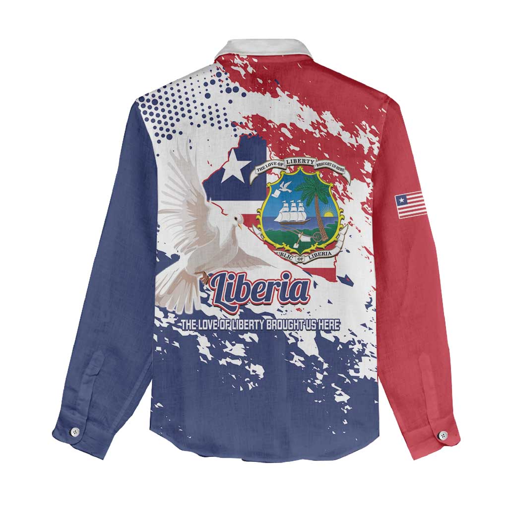 Liberia 1847 Independence Day Women Casual Shirt Coat Of Arms Grunge Style