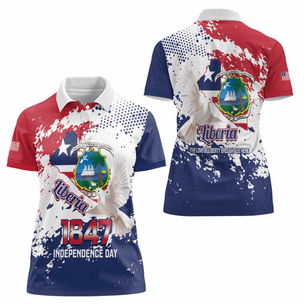 Liberia 1847 Independence Day Women Polo Shirt Coat Of Arms Grunge Style