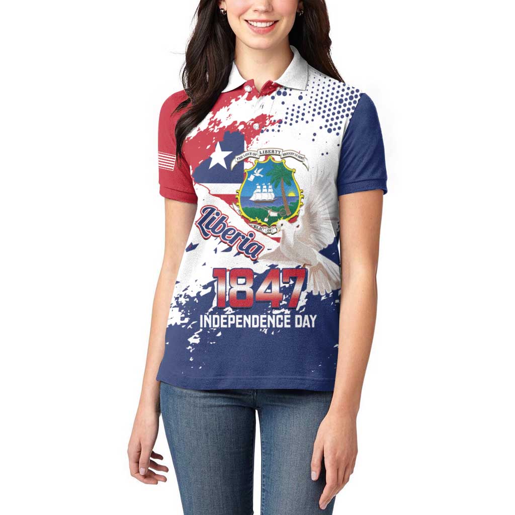 Liberia 1847 Independence Day Women Polo Shirt Coat Of Arms Grunge Style