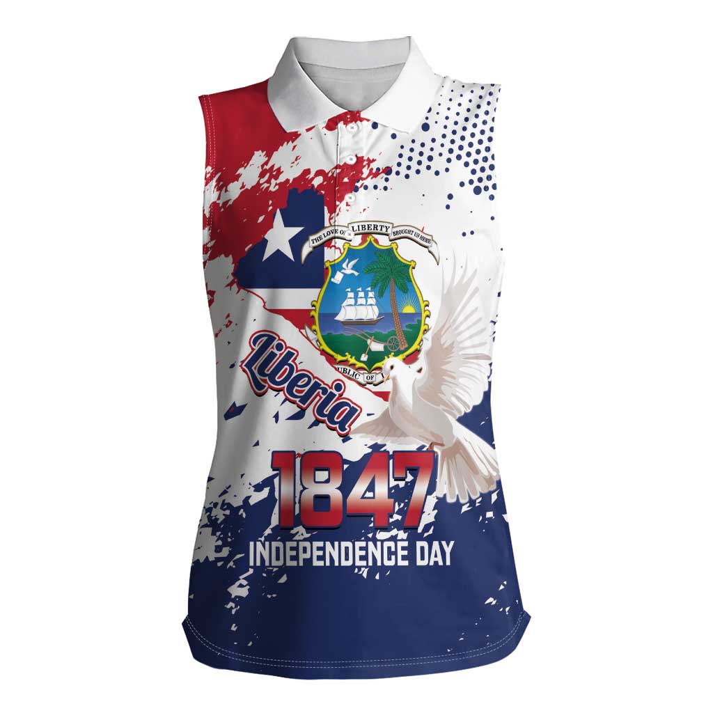 Liberia 1847 Independence Day Women Sleeveless Polo Shirt Coat Of Arms Grunge Style