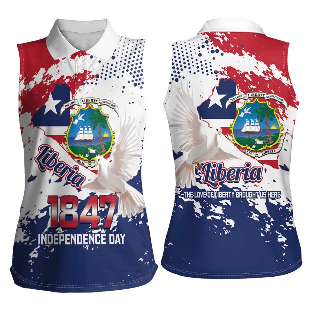 Liberia 1847 Independence Day Women Sleeveless Polo Shirt Coat Of Arms Grunge Style