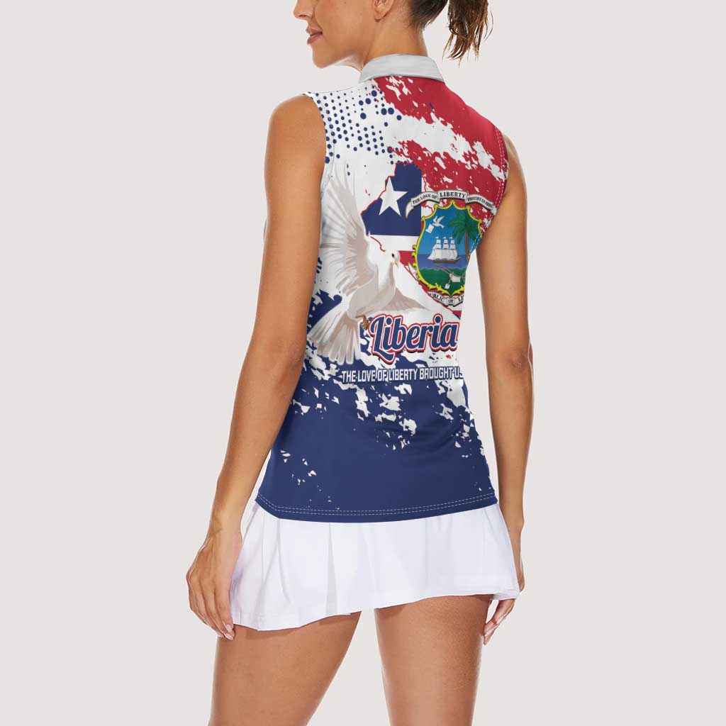 Liberia 1847 Independence Day Women Sleeveless Polo Shirt Coat Of Arms Grunge Style