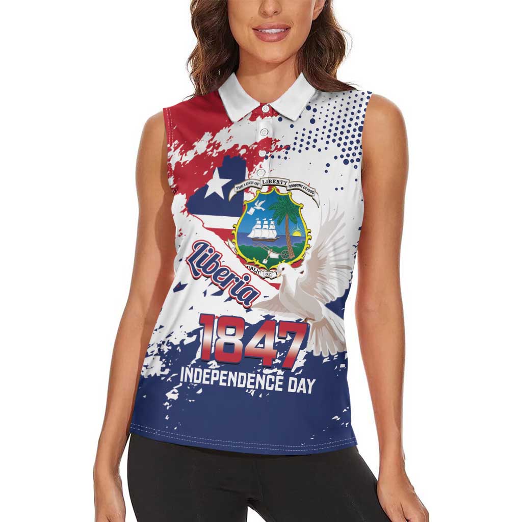 Liberia 1847 Independence Day Women Sleeveless Polo Shirt Coat Of Arms Grunge Style