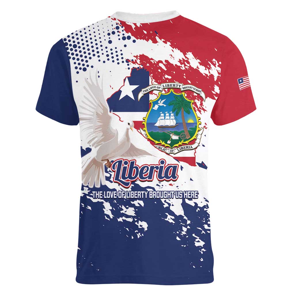 Liberia 1847 Independence Day Women V-Neck T-Shirt Coat Of Arms Grunge Style