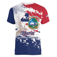 Liberia 1847 Independence Day Women V-Neck T-Shirt Coat Of Arms Grunge Style