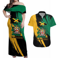 Jamaica Independence Day Couples Matching Off Shoulder Maxi Dress and Hawaiian Shirt One People One Nation