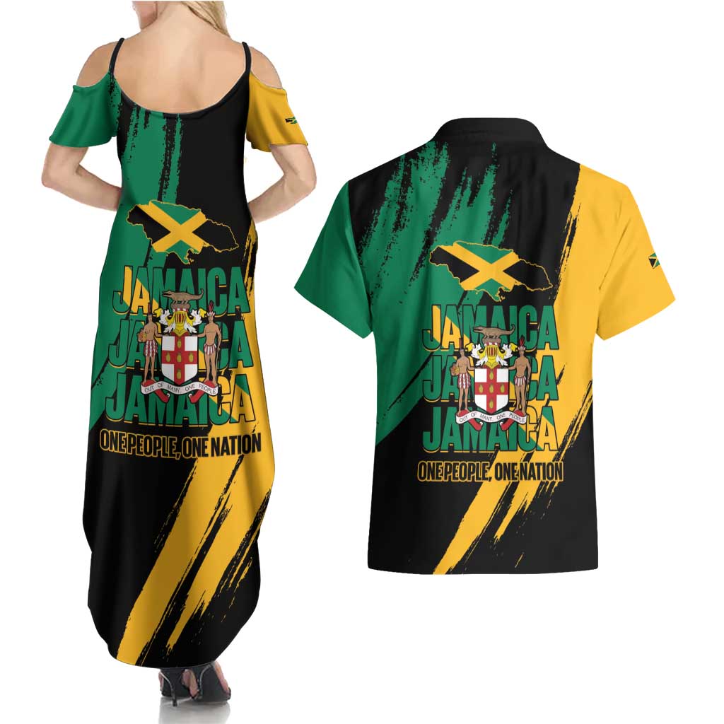 Jamaica Independence Day Couples Matching Summer Maxi Dress and Hawaiian Shirt One People One Nation
