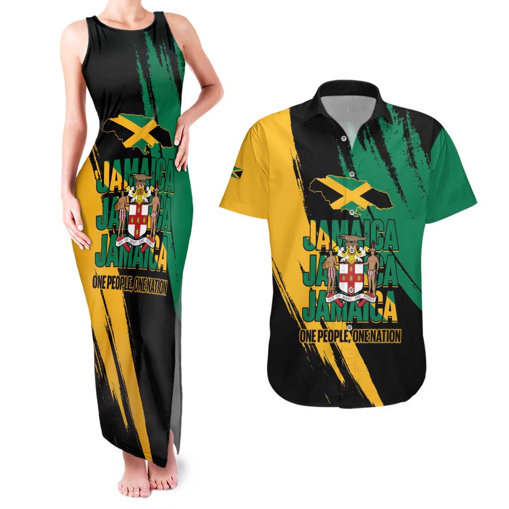 Jamaica Independence Day Couples Matching Tank Maxi Dress and Hawaiian Shirt One People One Nation