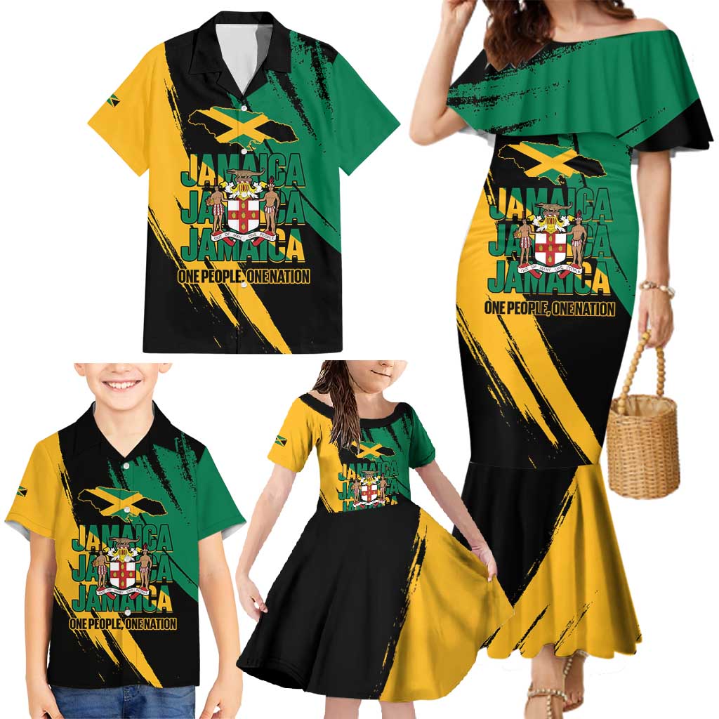 Jamaica Independence Day Family Matching Mermaid Dress and Hawaiian Shirt One People One Nation