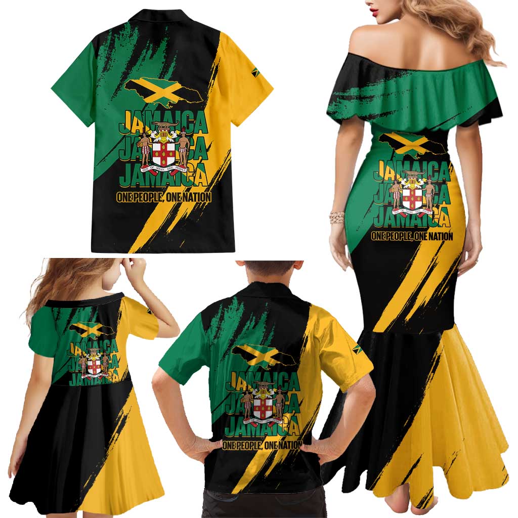 Jamaica Independence Day Family Matching Mermaid Dress and Hawaiian Shirt One People One Nation