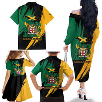 Jamaica Independence Day Family Matching Off The Shoulder Long Sleeve Dress and Hawaiian Shirt One People One Nation