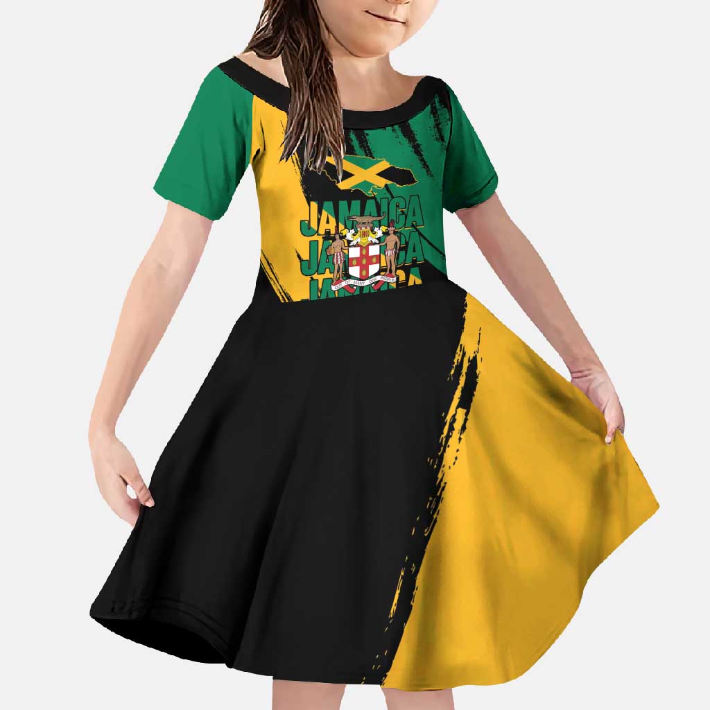 Jamaica Independence Day Family Matching Off Shoulder Maxi Dress and Hawaiian Shirt One People One Nation