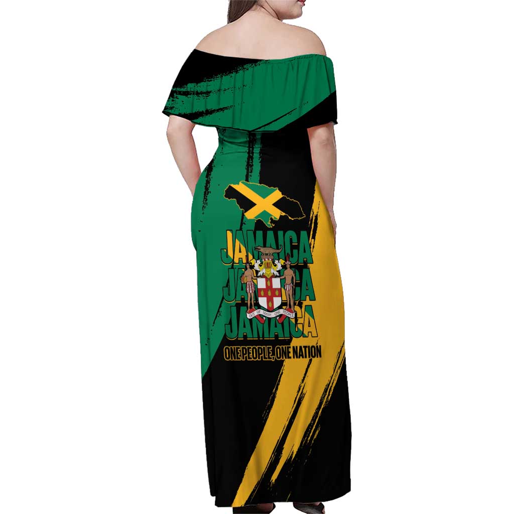Jamaica Independence Day Family Matching Off Shoulder Maxi Dress and Hawaiian Shirt One People One Nation