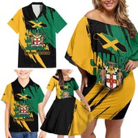 Jamaica Independence Day Family Matching Off Shoulder Short Dress and Hawaiian Shirt One People One Nation