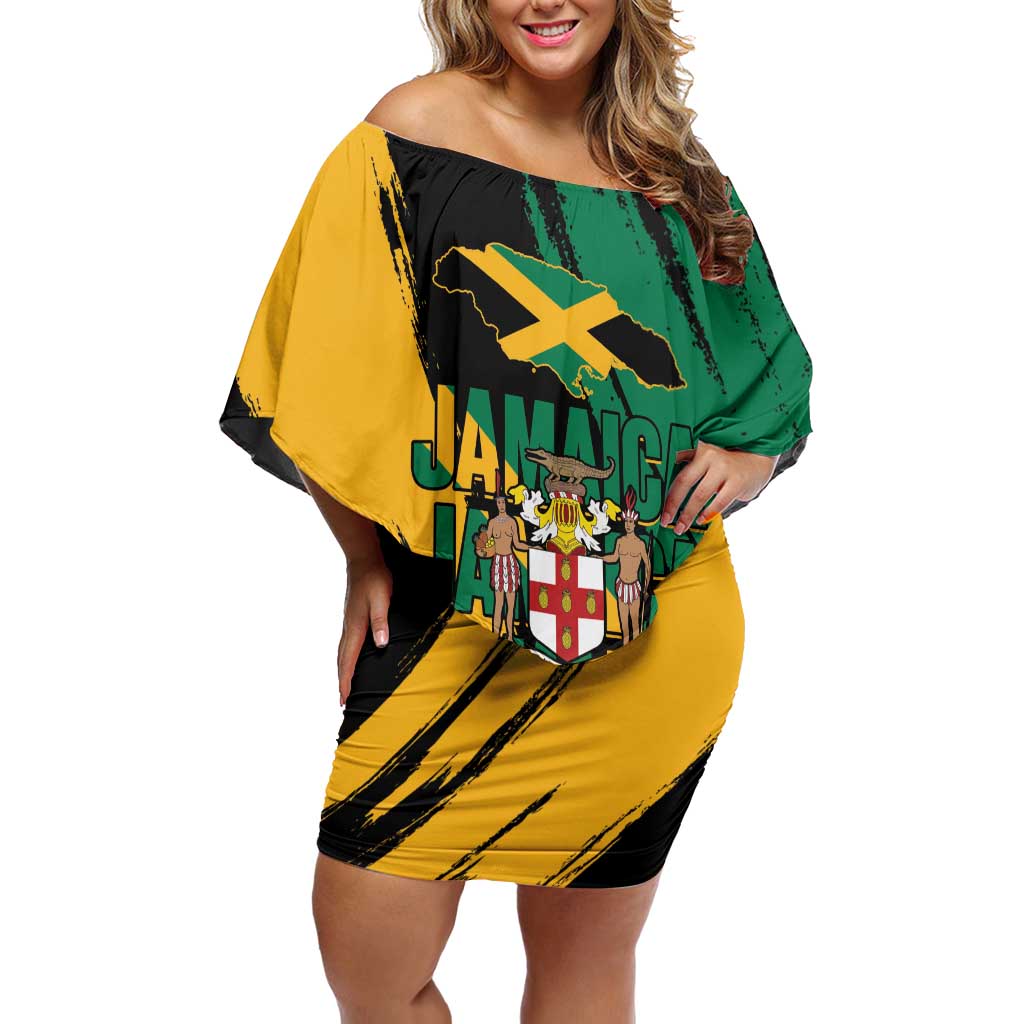 Jamaica Independence Day Family Matching Off Shoulder Short Dress and Hawaiian Shirt One People One Nation