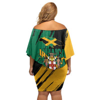 Jamaica Independence Day Family Matching Off Shoulder Short Dress and Hawaiian Shirt One People One Nation