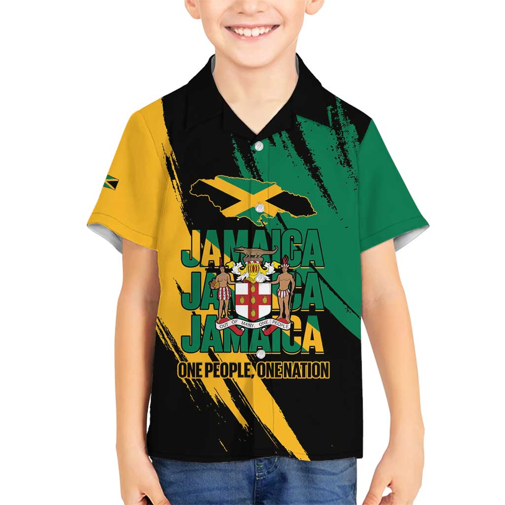Jamaica Independence Day Family Matching Off Shoulder Short Dress and Hawaiian Shirt One People One Nation