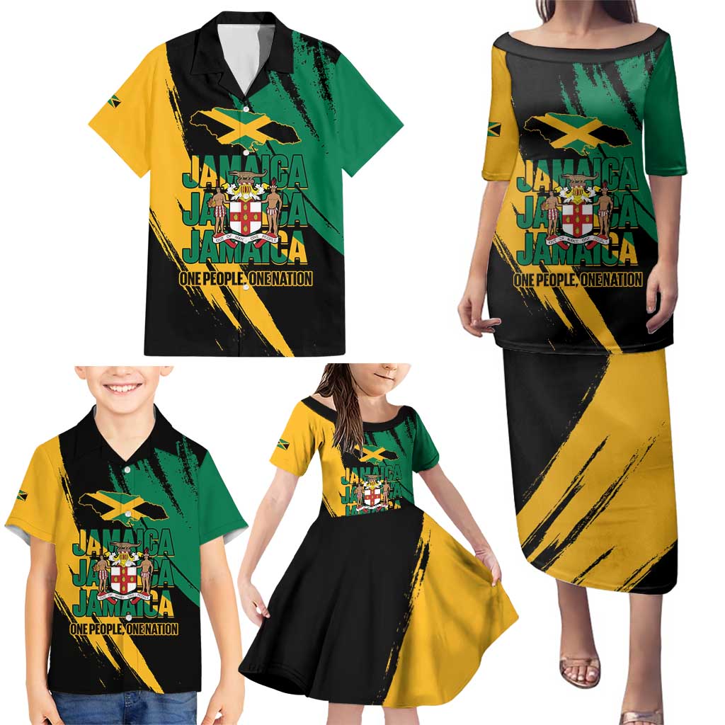 Jamaica Independence Day Family Matching Puletasi and Hawaiian Shirt One People One Nation