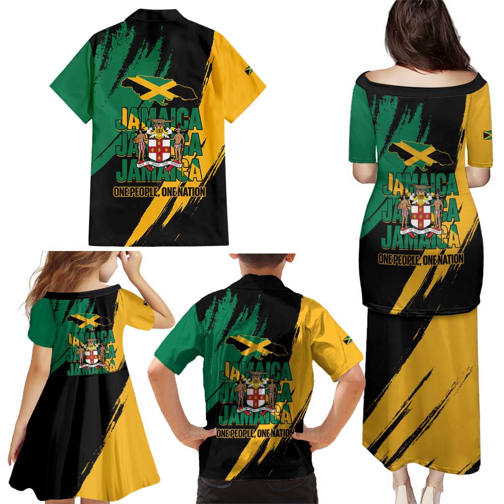 Jamaica Independence Day Family Matching Puletasi and Hawaiian Shirt One People One Nation