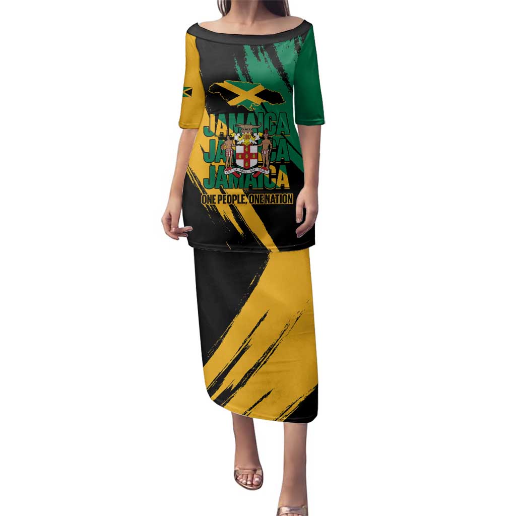 Jamaica Independence Day Family Matching Puletasi and Hawaiian Shirt One People One Nation