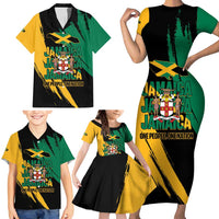 Jamaica Independence Day Family Matching Short Sleeve Bodycon Dress and Hawaiian Shirt One People One Nation
