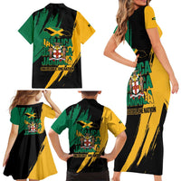 Jamaica Independence Day Family Matching Short Sleeve Bodycon Dress and Hawaiian Shirt One People One Nation