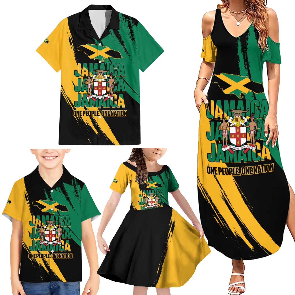 Jamaica Independence Day Family Matching Summer Maxi Dress and Hawaiian Shirt One People One Nation