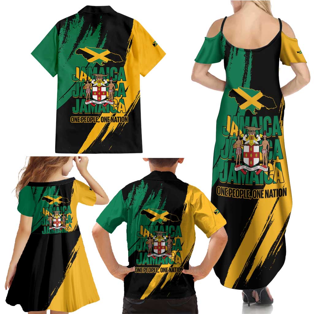 Jamaica Independence Day Family Matching Summer Maxi Dress and Hawaiian Shirt One People One Nation