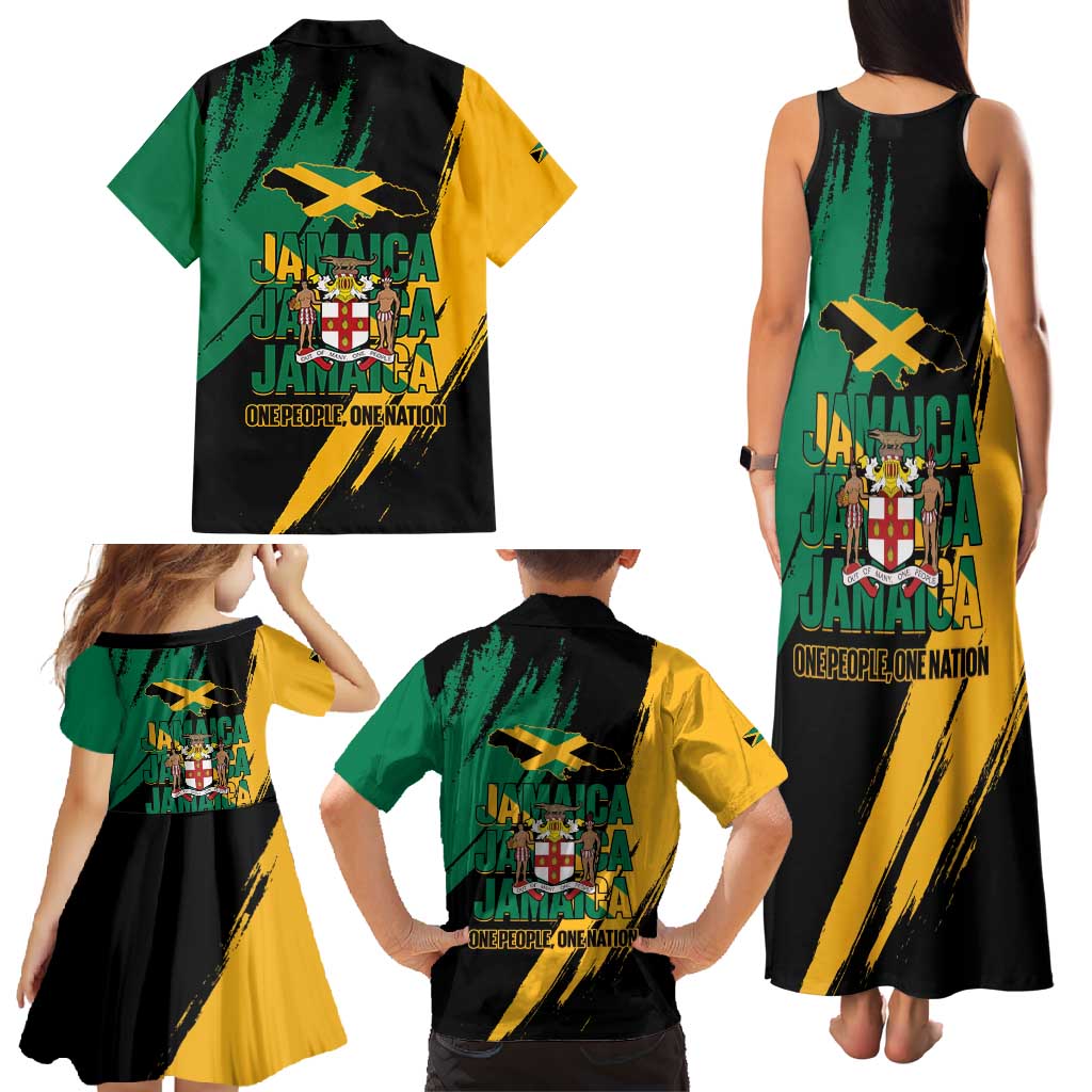 Jamaica Independence Day Family Matching Tank Maxi Dress and Hawaiian Shirt One People One Nation