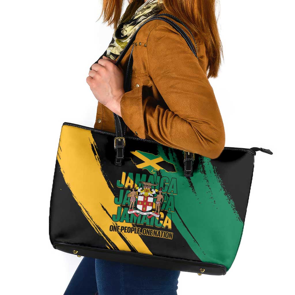 Jamaica Independence Day Leather Tote Bag One People One Nation