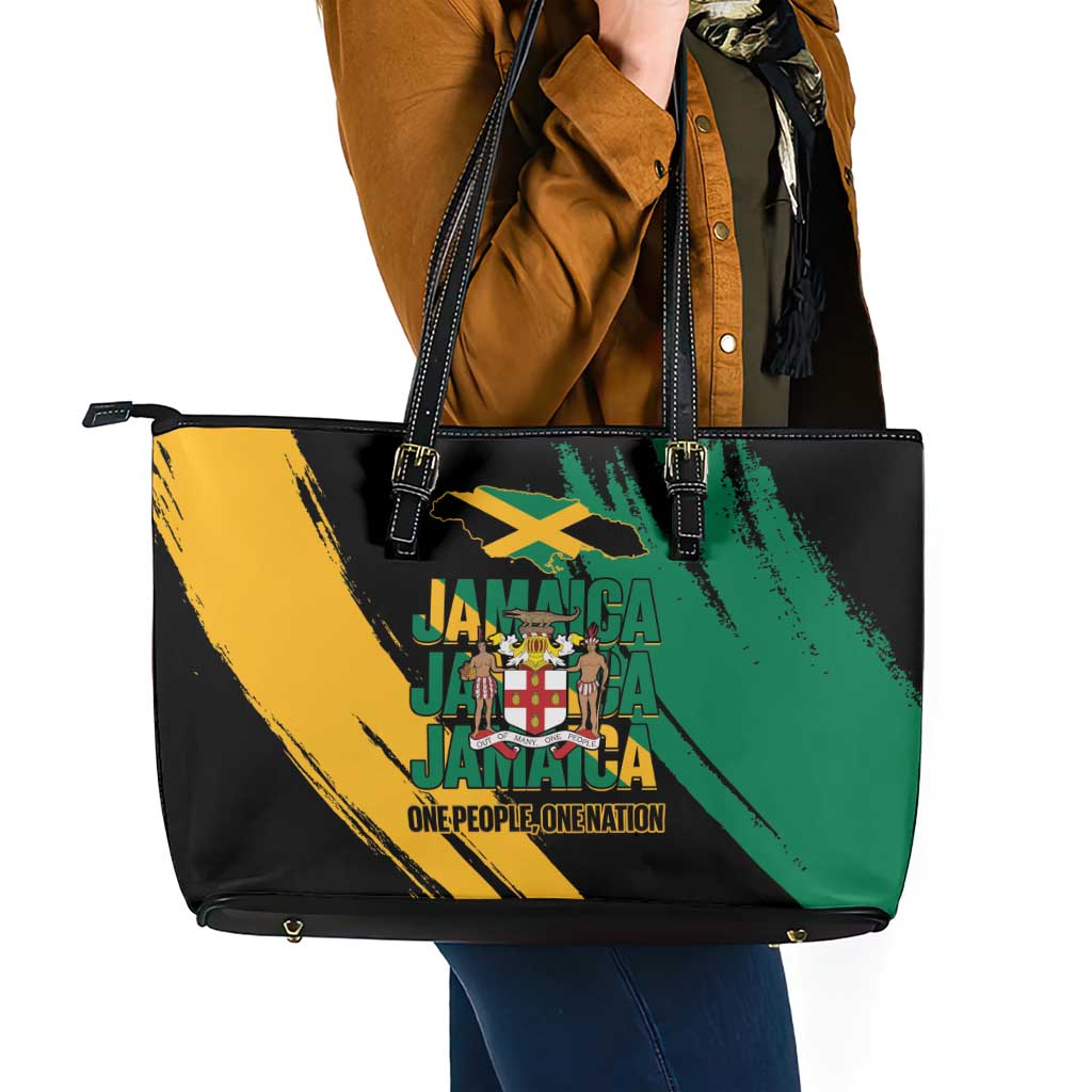 Jamaica Independence Day Leather Tote Bag One People One Nation