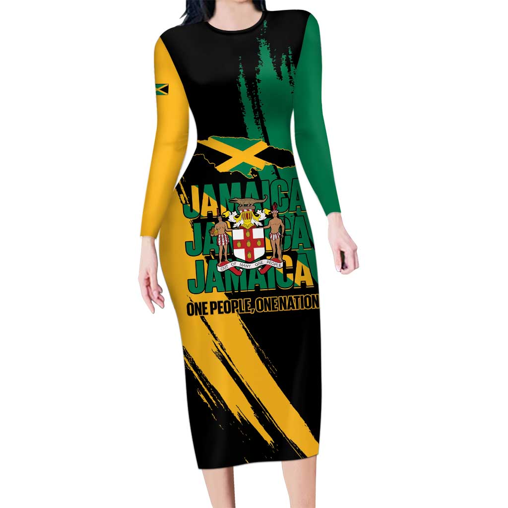 Jamaica Independence Day Long Sleeve Bodycon Dress One People One Nation