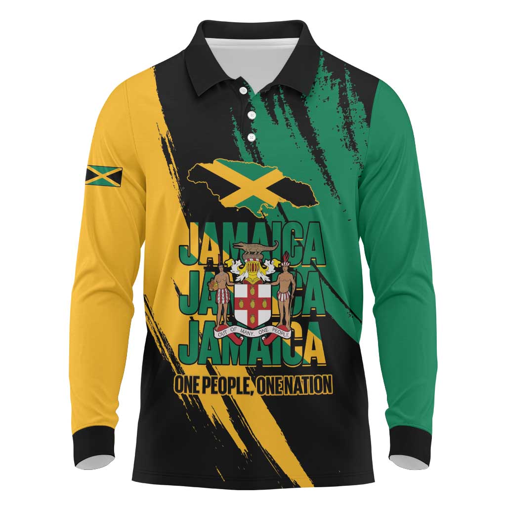 Jamaica Independence Day Long Sleeve Polo Shirt One People One Nation